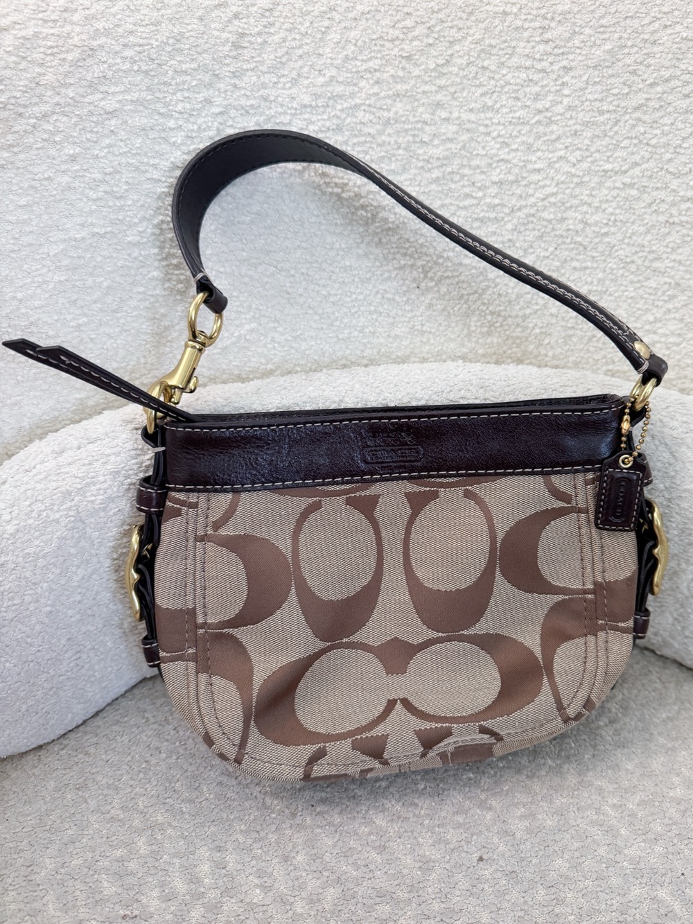 Vintage Coach Signature Canvas Mini Zoe Brown Purse Shoulder Bag Y2K - Picture 3 of 9